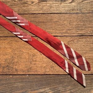 40s ruby and cream striped satin skinny tie